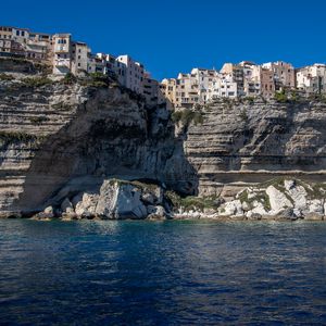 Preview wallpaper rock, coast, city, sea, bonifacio, france