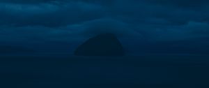 Preview wallpaper rock, coast, dark, dusk, clouds