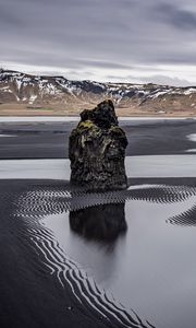 Preview wallpaper rock, coast, sand, ripples, hills, nature