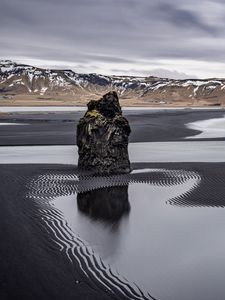 Preview wallpaper rock, coast, sand, ripples, hills, nature