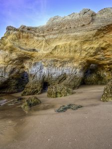 Preview wallpaper rock, coast, sand, outflow, dampness