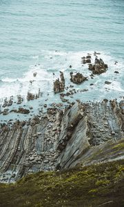 Preview wallpaper rock, coast, sea, moss, waves