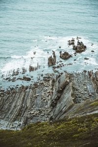 Preview wallpaper rock, coast, sea, moss, waves