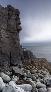 Preview wallpaper rock, coast, stones, sea, landscape