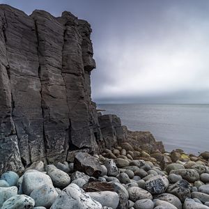 Preview wallpaper rock, coast, stones, sea, landscape
