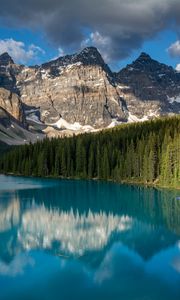 Preview wallpaper rock, forest, trees, lake, reflection, nature