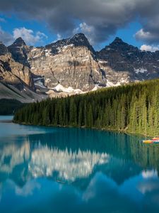 Preview wallpaper rock, forest, trees, lake, reflection, nature