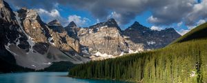 Preview wallpaper rock, forest, trees, lake, reflection, nature