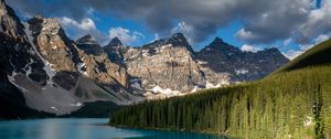Preview wallpaper rock, forest, trees, lake, reflection, nature
