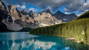 Preview wallpaper rock, forest, trees, lake, reflection, nature