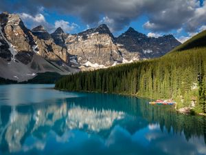 Preview wallpaper rock, forest, trees, lake, reflection, nature