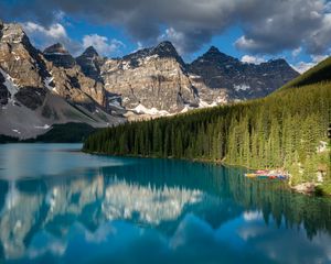 Preview wallpaper rock, forest, trees, lake, reflection, nature
