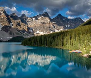 Preview wallpaper rock, forest, trees, lake, reflection, nature