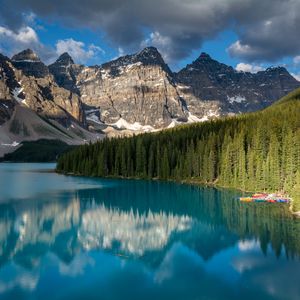 Preview wallpaper rock, forest, trees, lake, reflection, nature