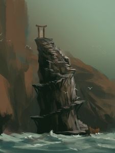 Preview wallpaper rock, gate, arch, sea, art