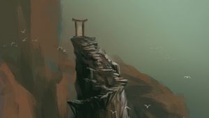 Preview wallpaper rock, gate, arch, sea, art