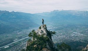 Preview wallpaper rock, girl, breakage, height