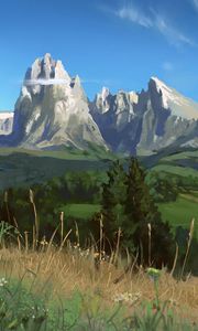 Preview wallpaper rock, grass, forest, art