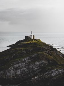 Preview wallpaper rock, hill, lighthouse, sea, coast