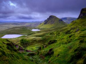 Preview wallpaper rock, hills, grass, landscape