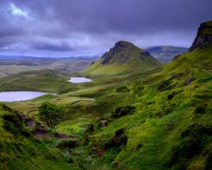Preview wallpaper rock, hills, grass, landscape