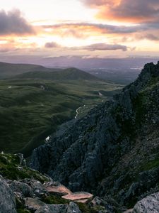 Preview wallpaper rock, hills, mountains, stream, landscape