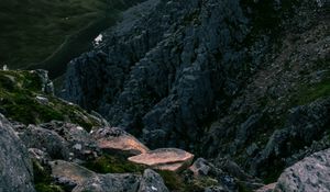 Preview wallpaper rock, hills, mountains, stream, landscape