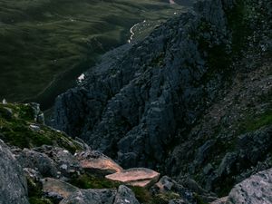 Preview wallpaper rock, hills, mountains, stream, landscape