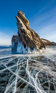 Preview wallpaper rock, ice, crannies, lake, baikal