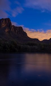 Preview wallpaper rock, lake, evening, nature, landscape
