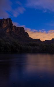 Preview wallpaper rock, lake, evening, nature, landscape