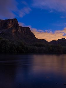 Preview wallpaper rock, lake, evening, nature, landscape