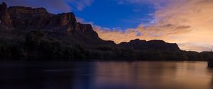 Preview wallpaper rock, lake, evening, nature, landscape