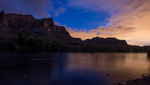 Preview wallpaper rock, lake, evening, nature, landscape