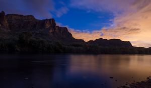 Preview wallpaper rock, lake, evening, nature, landscape