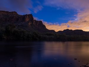 Preview wallpaper rock, lake, evening, nature, landscape