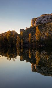 Preview wallpaper rock, lake, trees, reflection, nature