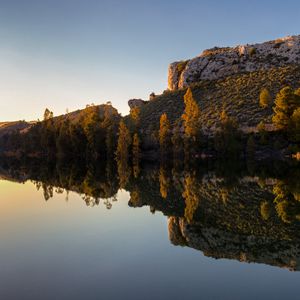 Preview wallpaper rock, lake, trees, reflection, nature