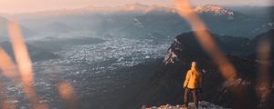 Preview wallpaper rock, man, alone, mountains, peak