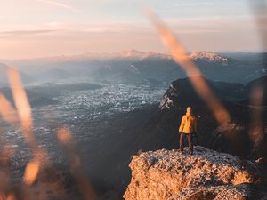 Preview wallpaper rock, man, alone, mountains, peak