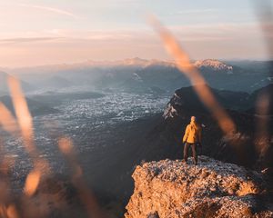 Preview wallpaper rock, man, alone, mountains, peak