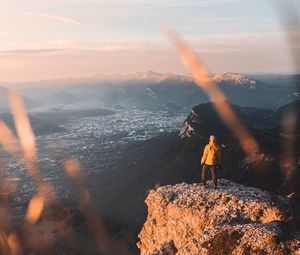 Preview wallpaper rock, man, alone, mountains, peak