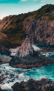 Preview wallpaper rock, man, alone, sea, coast, nature