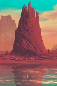 Preview wallpaper rock, mountain, fantasy, lake, art