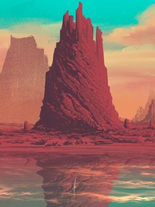 Preview wallpaper rock, mountain, fantasy, lake, art