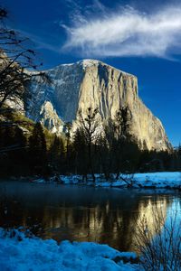 Preview wallpaper rock, mountain, lake, snow, trees