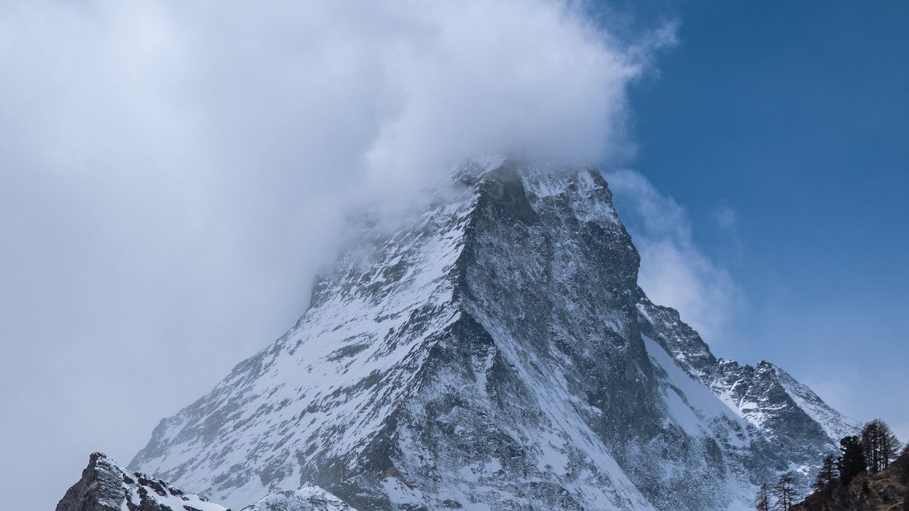 Wallpaper rock, mountain, snow, snowy, clouds