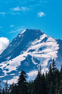 Preview wallpaper rock, mountain, snow, slope, trees