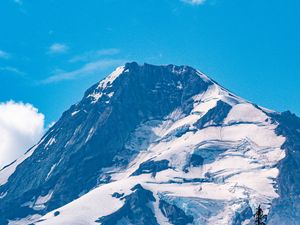 Preview wallpaper rock, mountain, snow, slope, trees