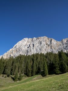 Preview wallpaper rock, mountain, trees, slope, landscape, nature